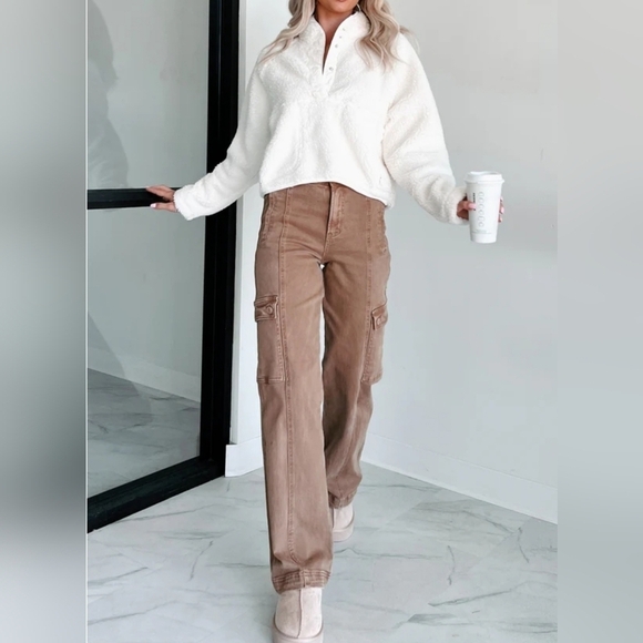 RISEN High Rise Wide Leg Cargo Jeans Wine Retro Vintage Style Various NEW - Picture 8 of 10